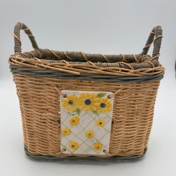 Unbranded Other - Cottage Vintage Wicker Basket Sunflower Ceramic‎ Tile